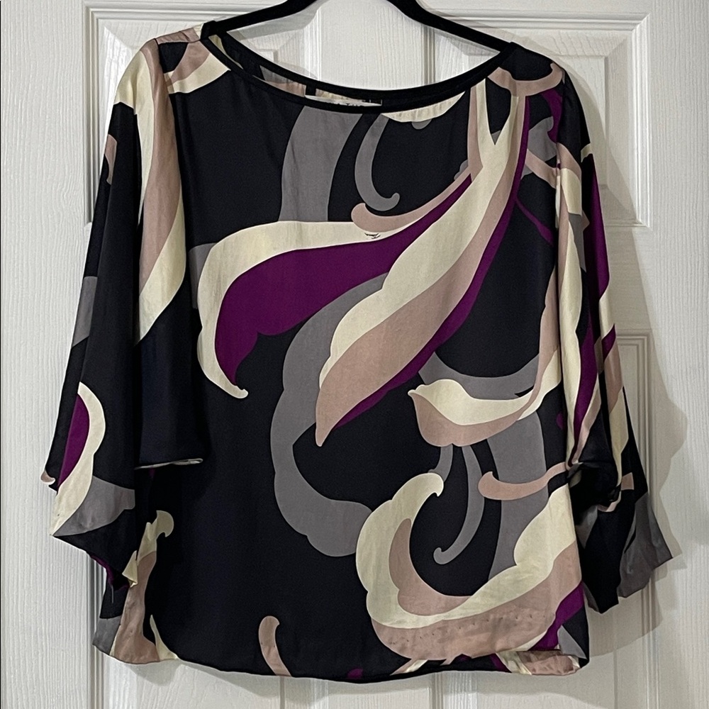 Trina Turk 100% Silk Black and Purple Blouse